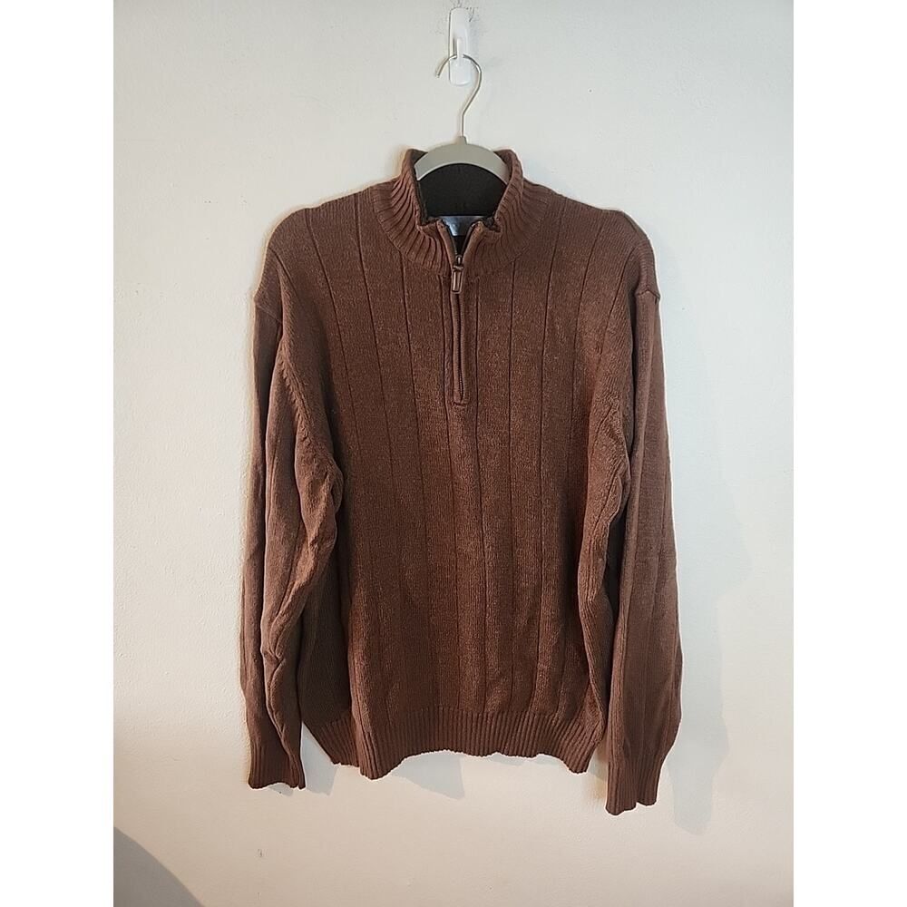Oscar De La Renta Men’s Brown Mock Neck Pullover Half Zip Sweater- Size XL